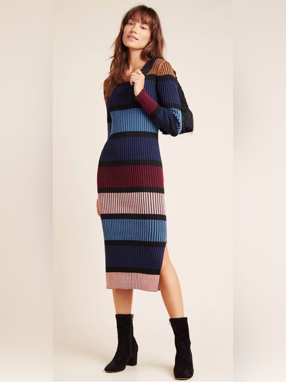 Anthropologie Dolan Color Block Sweater Midi Dress Lorna Fall Stretch Size S